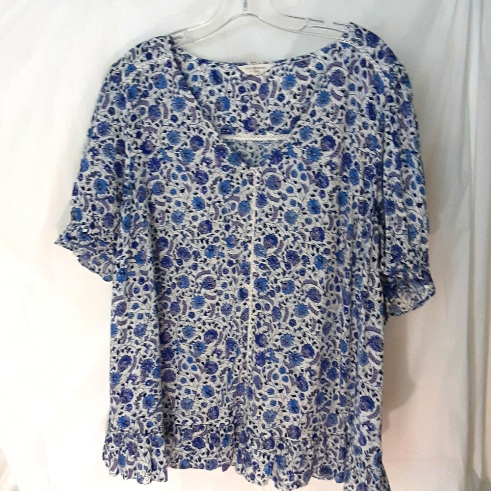 Lucky Brand 1X Boho Short Sleeve Floral Peplum Top